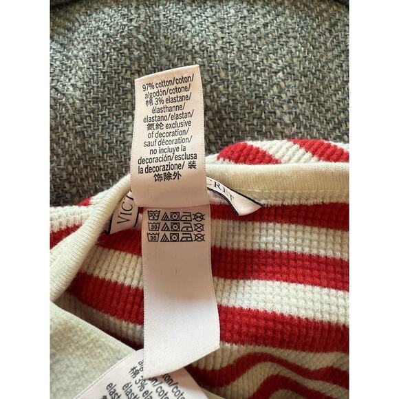 Victoria's Secret Pajama Set Red & White Stripe Medium Cotton Holiday Christmas - Picture 7 of 7